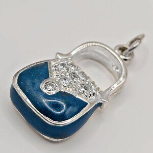 Purse Pendant - Blue Pendant - Turquoise and White Crystal Pendant - Purse Charm